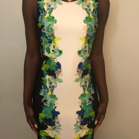 calvin klein black and white floral dress